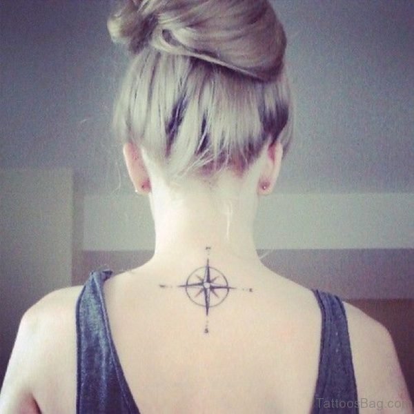 Compass Tattoo on Lower Neck