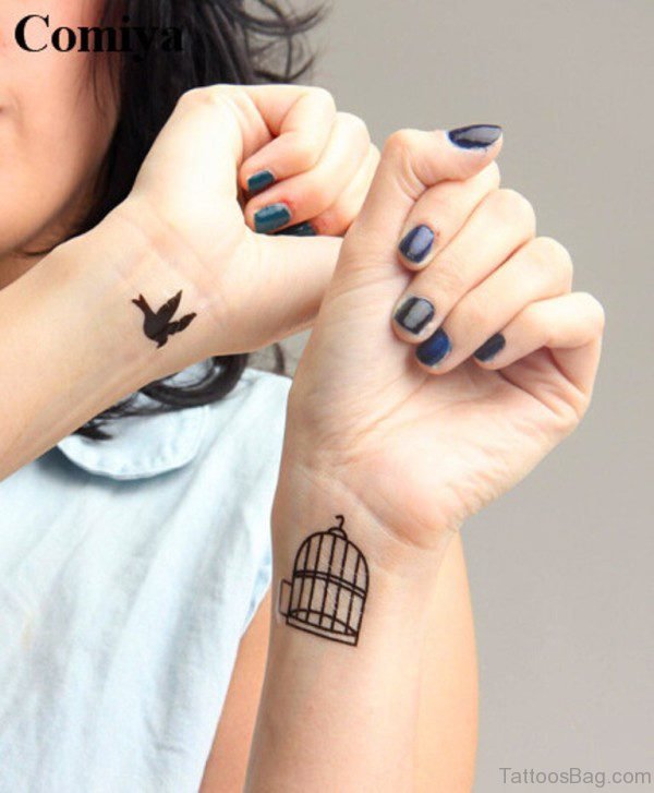 Cool Bird And Cage Wrist Tattoo