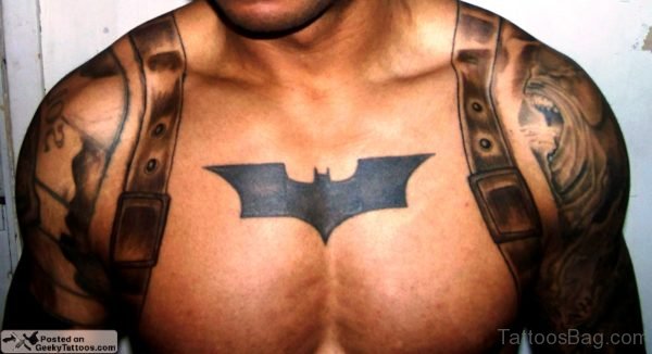 Cool Black Bat Tattoo On Chest