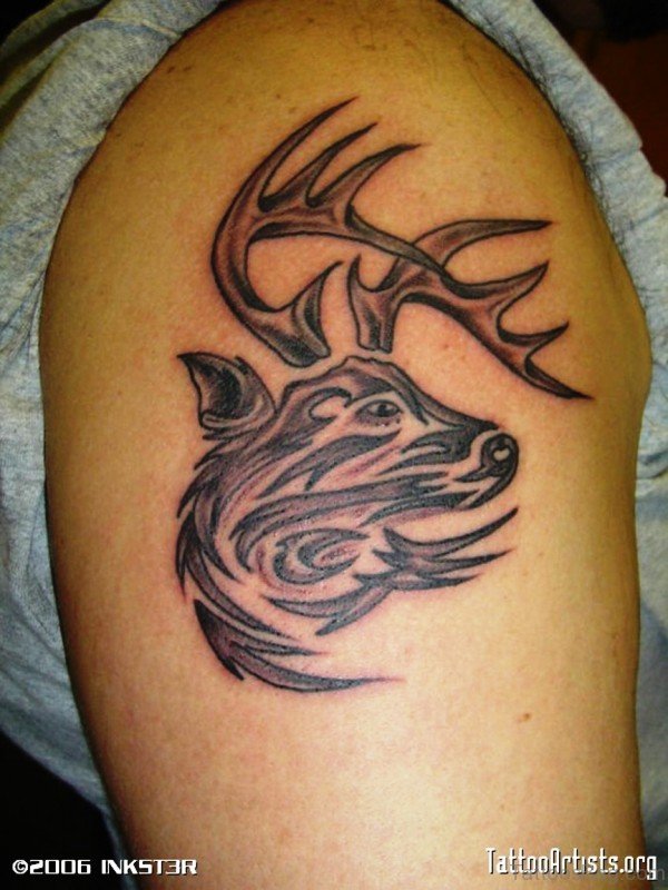 Cool Buck Tattoo On Shoulder