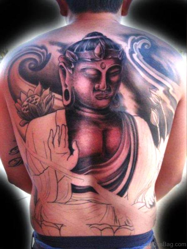 Cool Buddha Tattoo On Back