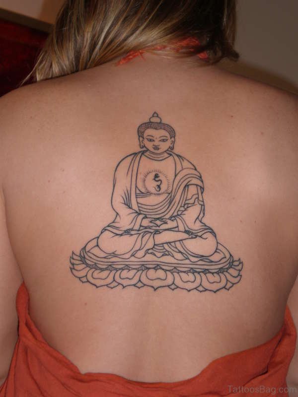 Cool Buddhist Tattoo On Upper Back