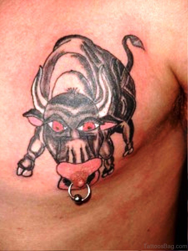 Cool Bull Tattoo On Chest