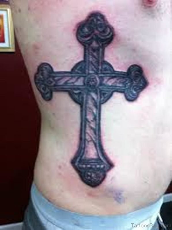 Cool Cross Tattoo On Rib