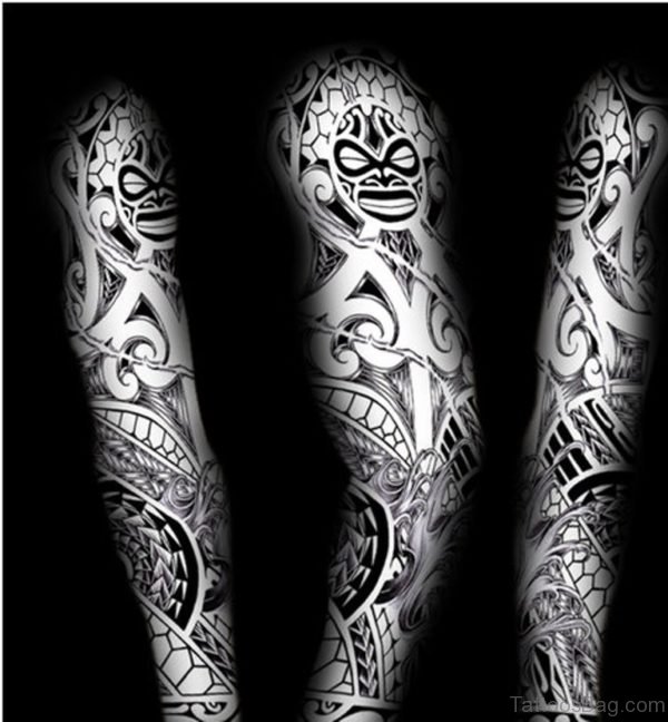 Cool Maori Tattoo On Full Sleeve