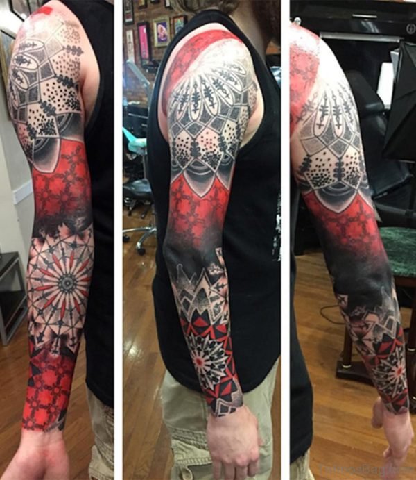 Cool Red Full Sleeve Tattoos Design for Men