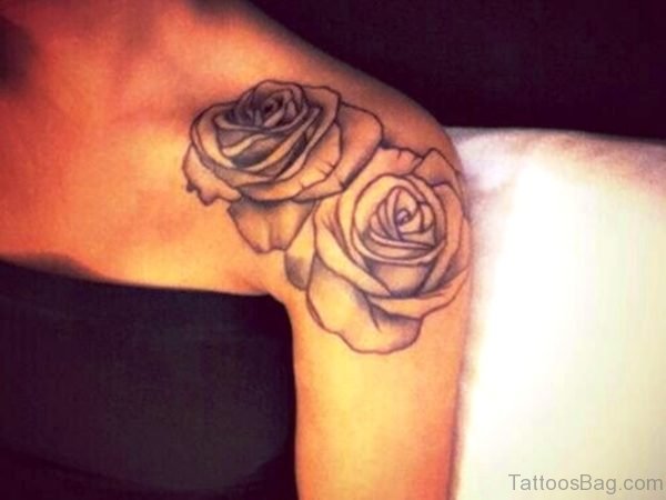 Cool Rose Flower Tattoo On Shouler