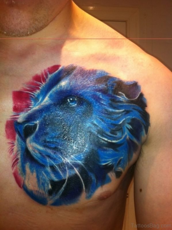 Creative Blue Ink Lion Face Tattoo