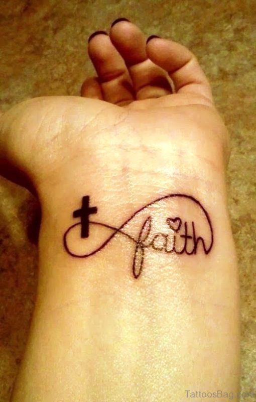 Cross And Faith Tattoo On Wrist