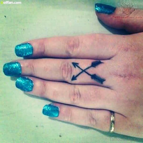 Cross Arrow Tattoo On Finger