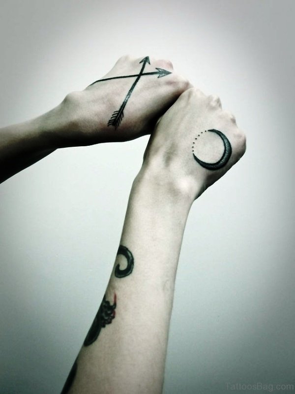 Cross Arrow Tattoo On Hand