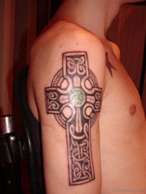 Cross Celtic Tattoo On Shoulder