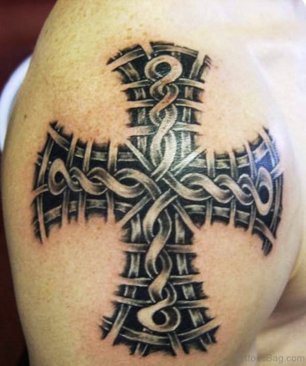 Cross Design Celtic Shoulder Tattoo 