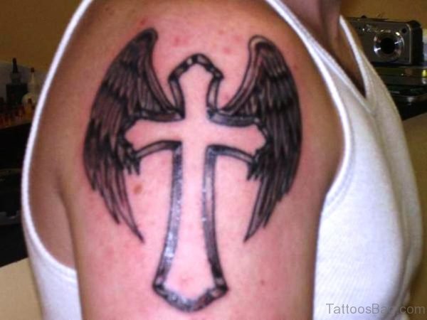 Cross Feather Tattoo Design 