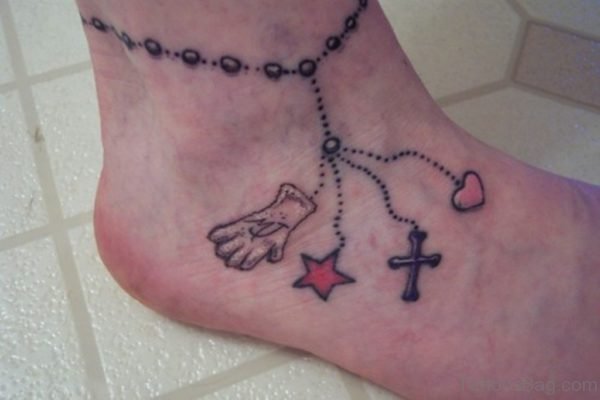 Cross Heart Ankle Bracelet Tattoo