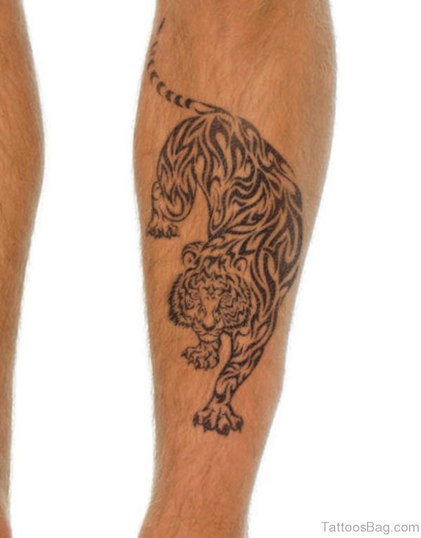 Crouching Tiger Tattoo on Leg 
