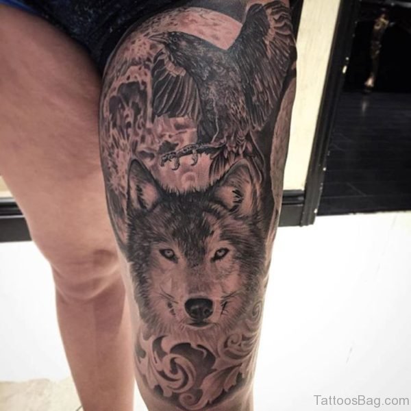 Crow And Wolf Tattoo
