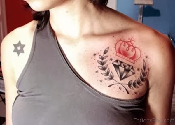 Crown Diamond Tattoo On Girl Chest