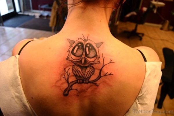 Cut Owl Tattoo On Neck Back