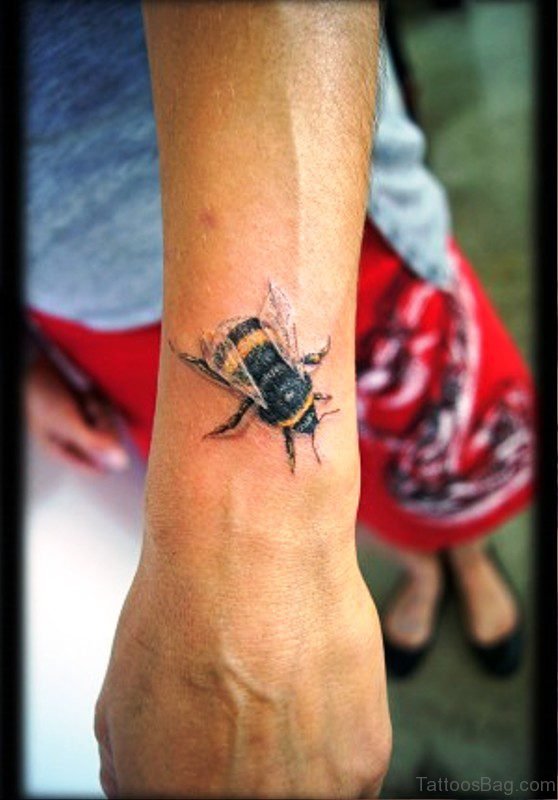 Cute Bee Tattoo On Wrist 