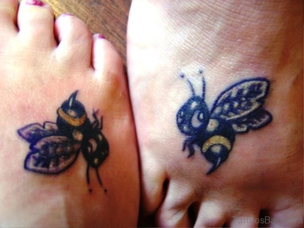Cute Bees Tattoos On Feet 