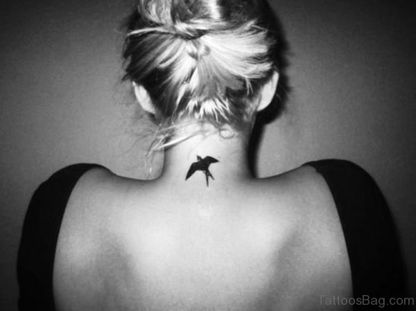 Cute Bird Tattoo On Neck