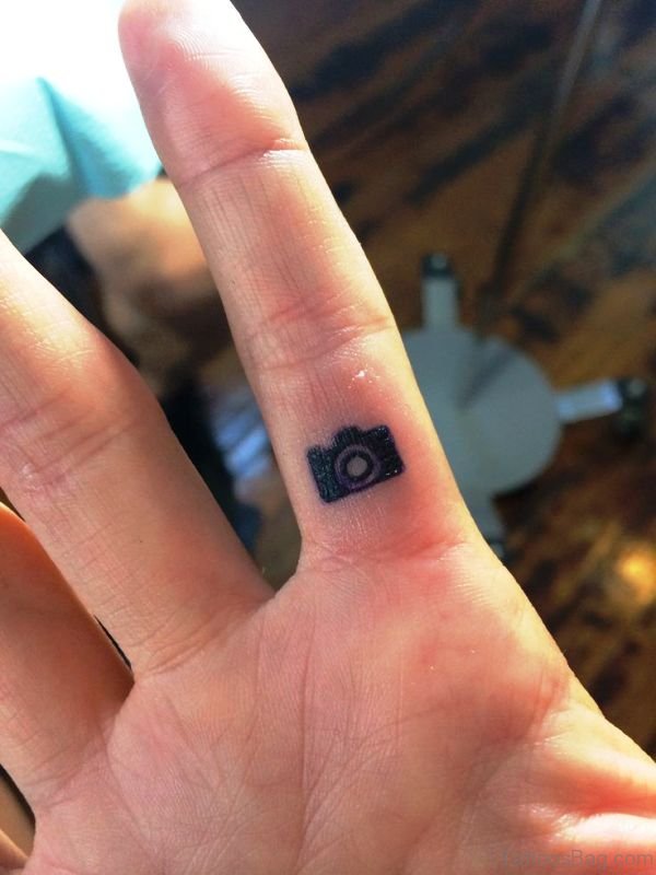Cute Camera Tattoo On Finger