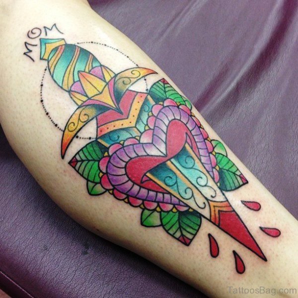 Cute Colorful Dagger Tattoo On Arm