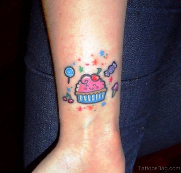 Cute Cupcake Tattoo On Wrist 