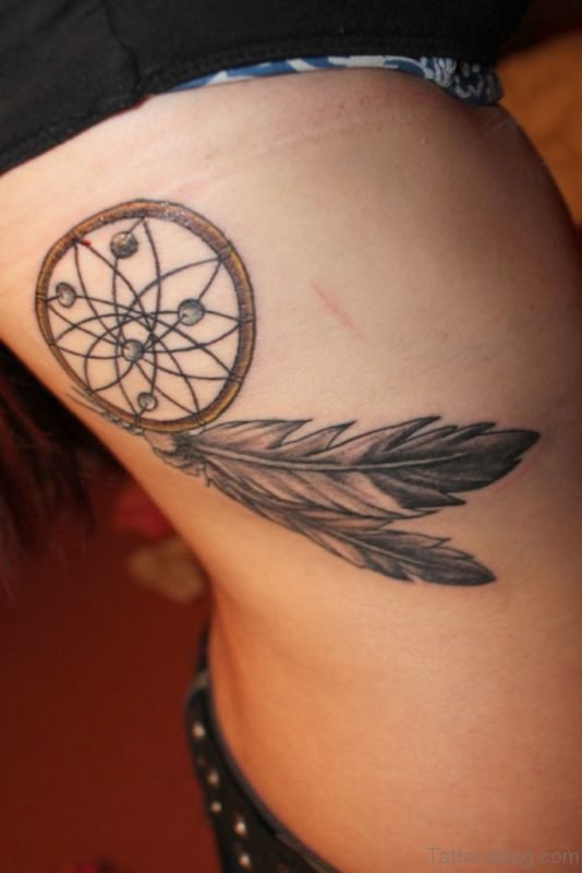 Cute Dreamcatcher Tattoo On Rib