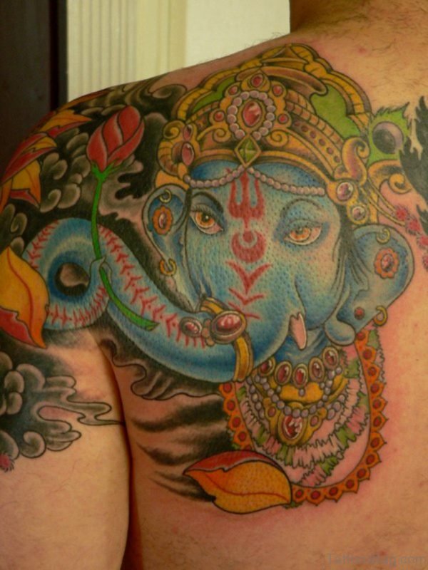 Cute Ganesha Tattoo On Back