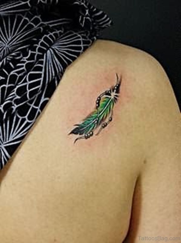 Cute Green Feather Tattoo