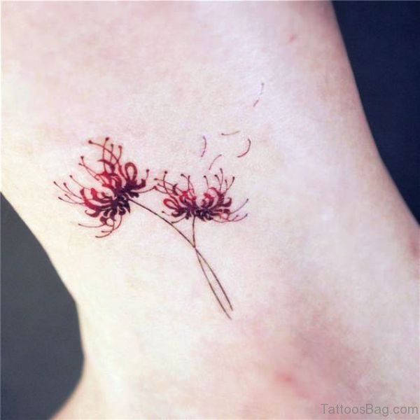 Cute Red Flower Tattoo On Wrist