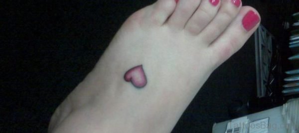 Cute Red Heart Tattoo On Girl Foot