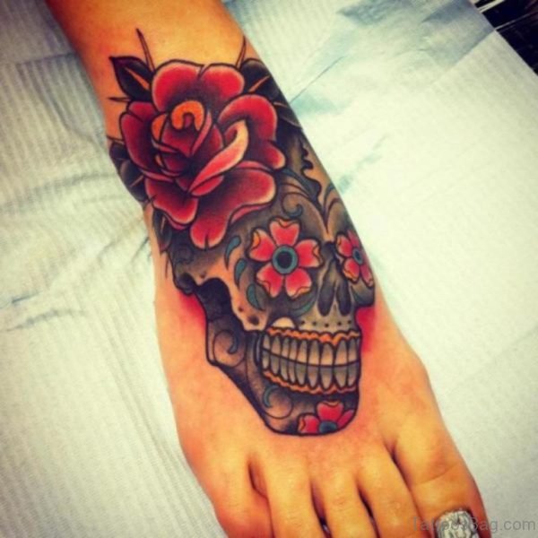Cute Rose And Skull Tattoo