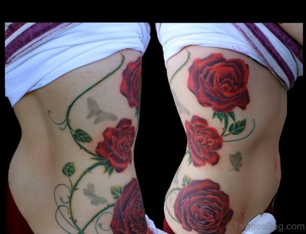 Cute Rose Tattoo On Rib
