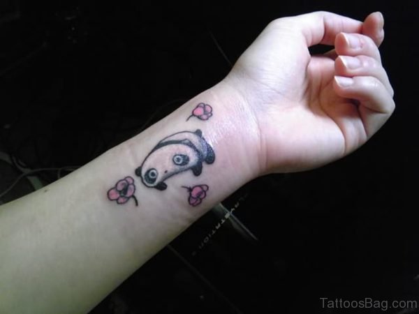 Cute Small Panda Tattoo On Wrist