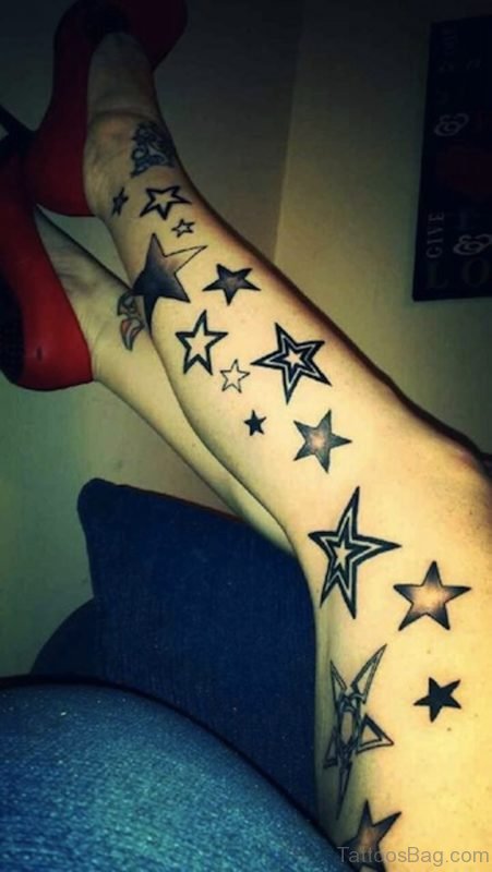 Cute Stars Tattoo On Leg
