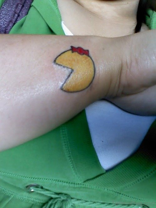 Cute Yellow Pacman Wrist Tattoo