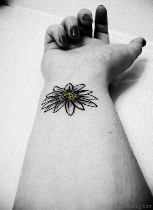 Daisy Outline Tattoo On Wrist