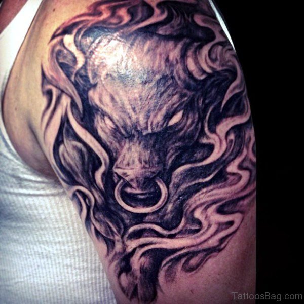 Dangerous Bull Tattoo On Shoulder