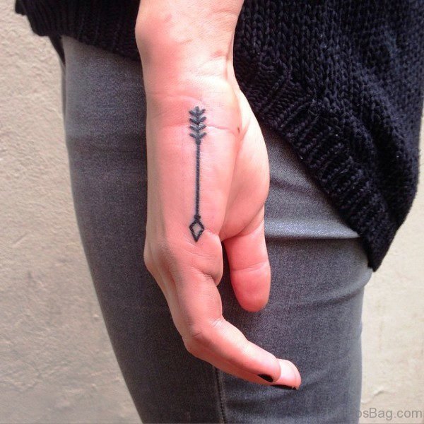 Dark Black Arrow Tattoo On Hand