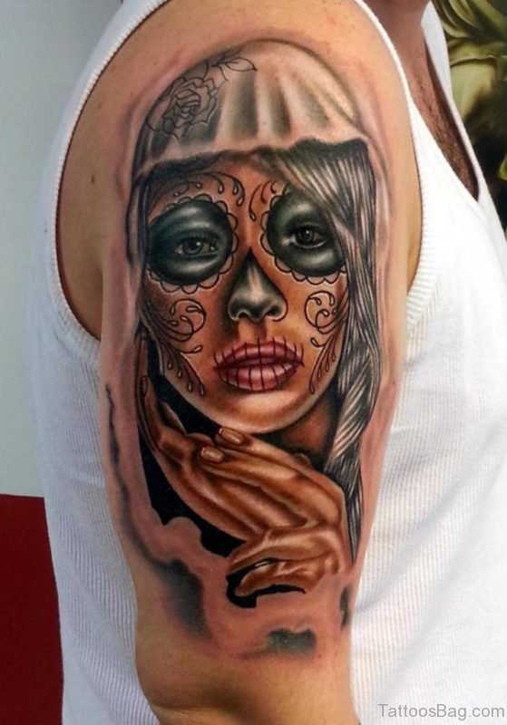 Day Of The Dead Girl Tattoo On Bicep
