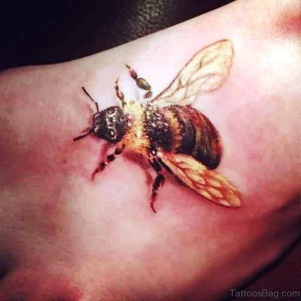 Dazzling Bee Tattoo On Foot 