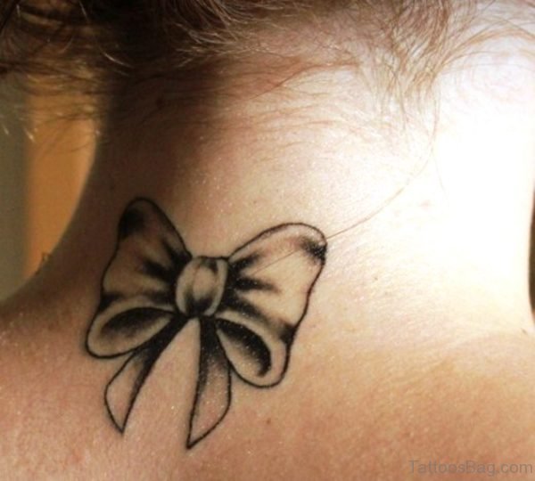 Dazzling Bow Tattoo On Neck