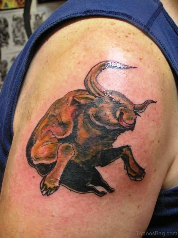 Dazzling Bull Tattoo On Shoulder