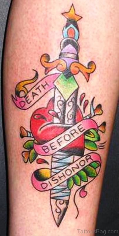 Death Before Die Dagger Tattoo On Arm