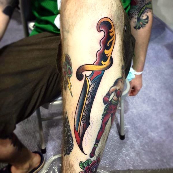 Decorated Dagger Tattoo On Arm