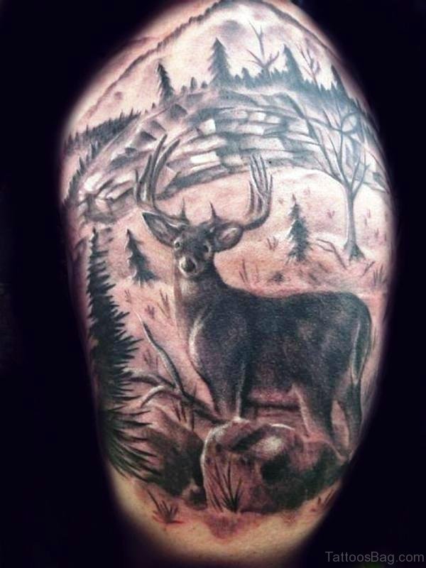Delightful Buck Tattoo On Shoulder