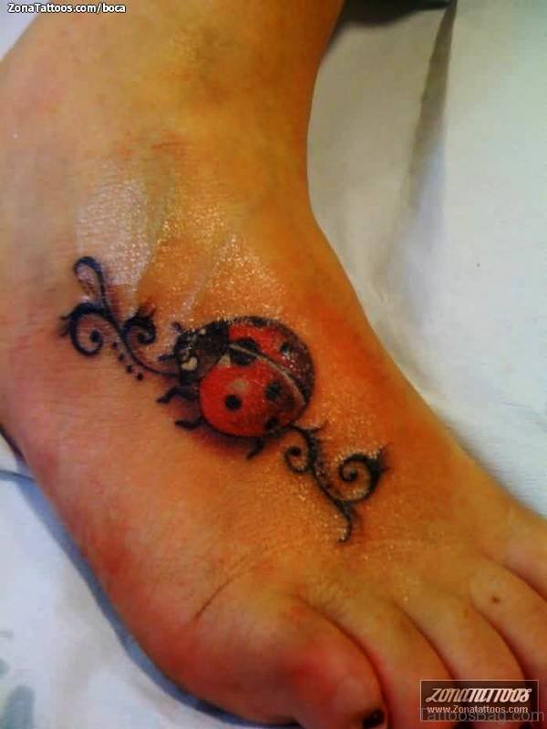 Delightful Ladybug Tattoo On Foot 
